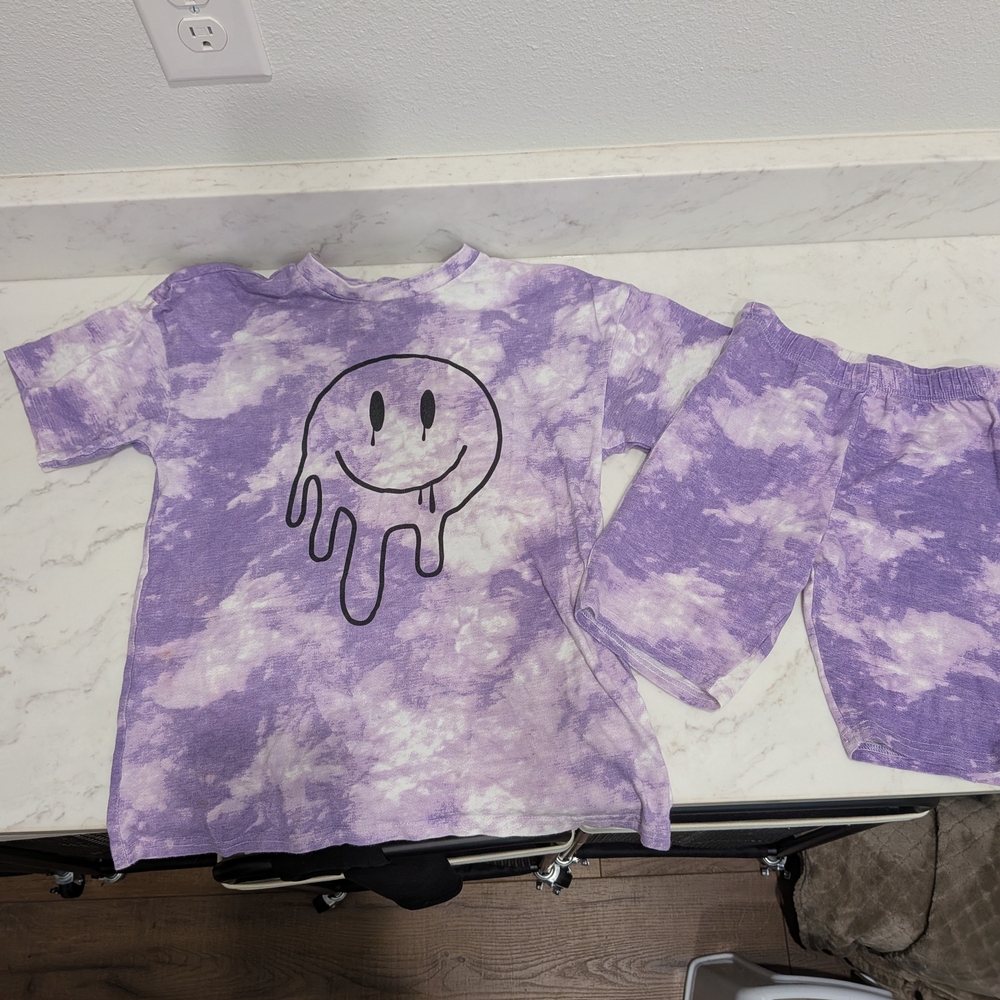 Kids Purple Tie-Dye Matching Set with Smiley Design